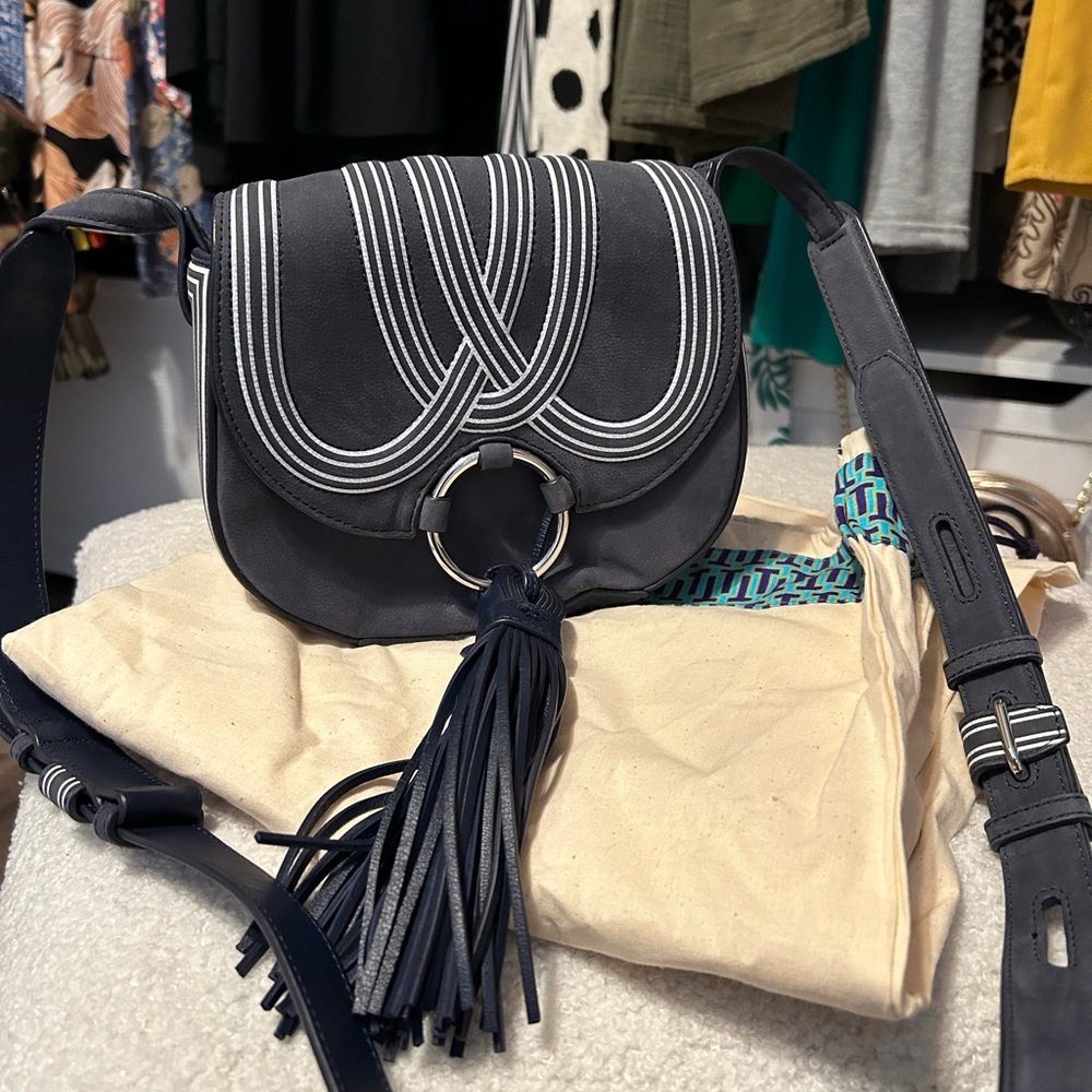 NWOT Tory Burch blue leather crossbody bag
